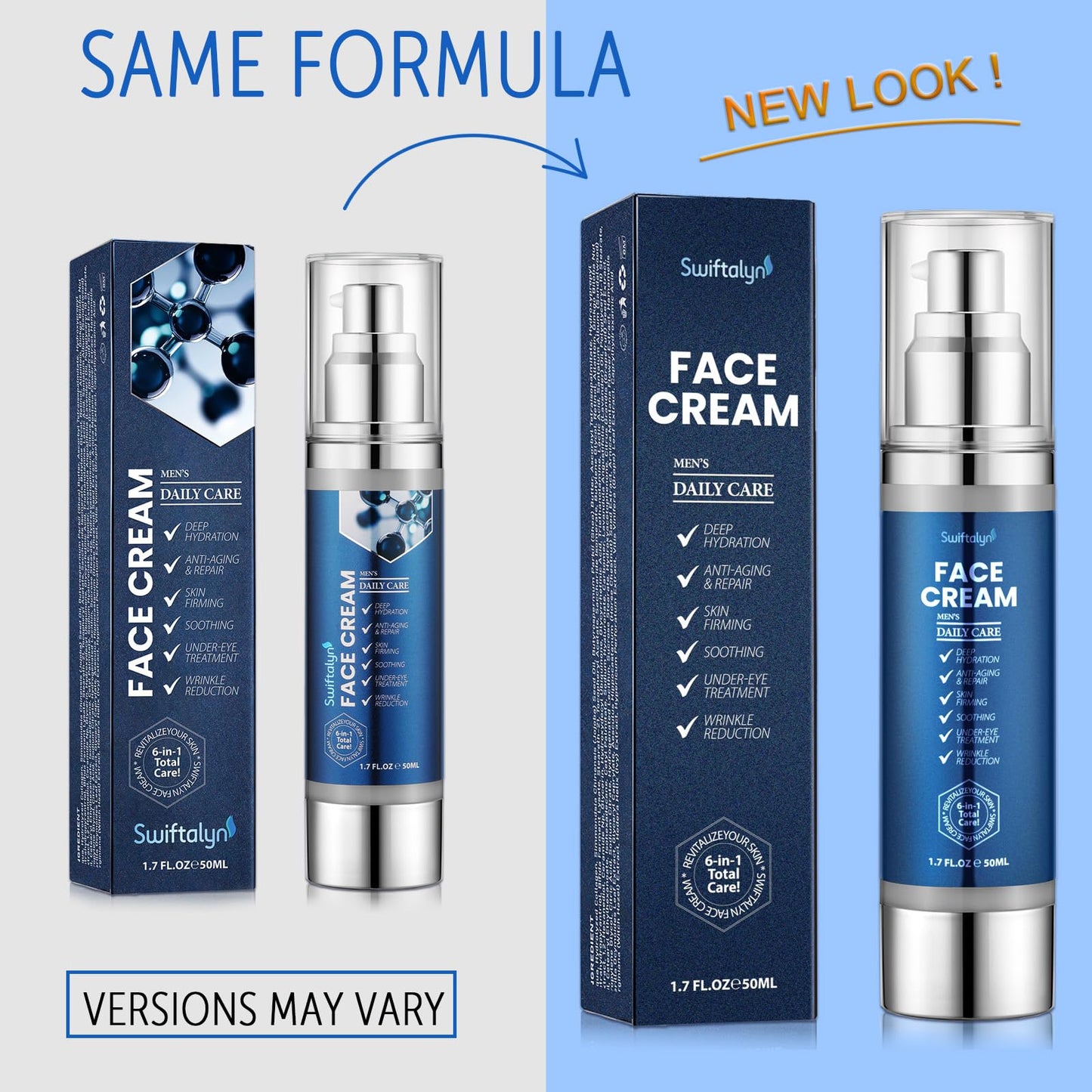 Swiftalyn 6-in-1 Face Cream for Men: Men's Face Moisturizer Anti-Aging Cream, Dark Spot & Eye Bag Treatment, Reduces Wrinkles – Men's Skincare