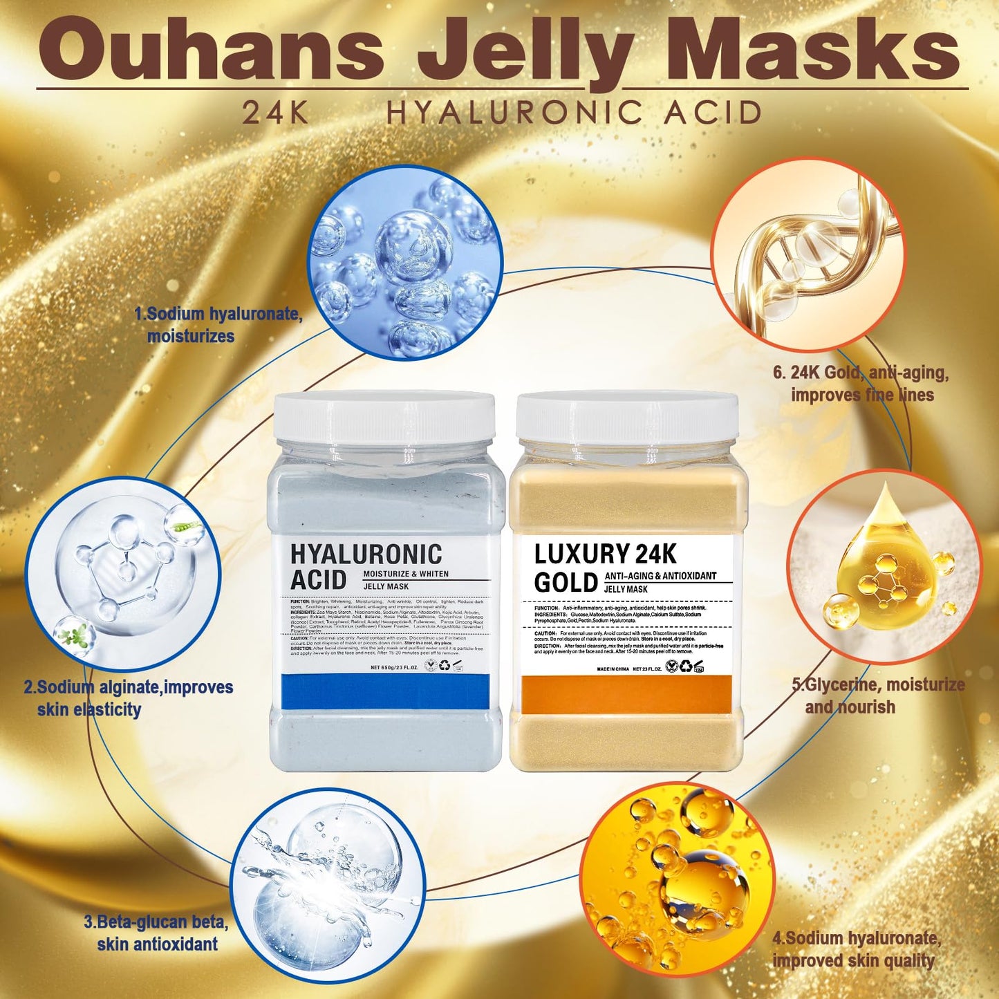 Ouhans Jelly Mask Set,Hyalorunic Acid Jelly Masks For Facials Professional,24k Hydro Jelly Mask, Jelly Face Mask, Facial Mask Mixing Bowl Set And Headband, Gift set for women'sDay, Skin care set