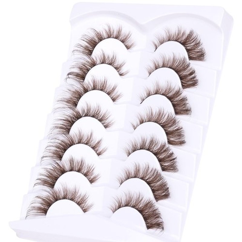 Brown Eyelashes Fairy Lashes Cat Eye Wispy False Eyelashes Strip Lashes Mink Fluffy Strip Lashes Brown Fox Eye Long Volume Fake Eyelashes 7 Pairs ALICROWN