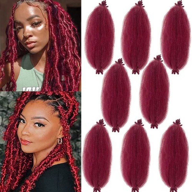 8 Packs Springy Afro Twist Hair 16 Inch Burgundy Marley Twist Braiding Hair Pre-Separated Spring Twist Hair for Soft Butterfly Locs Crochet Hair Marley Hair Extensions for Black Women(16 Inch, BUG#)