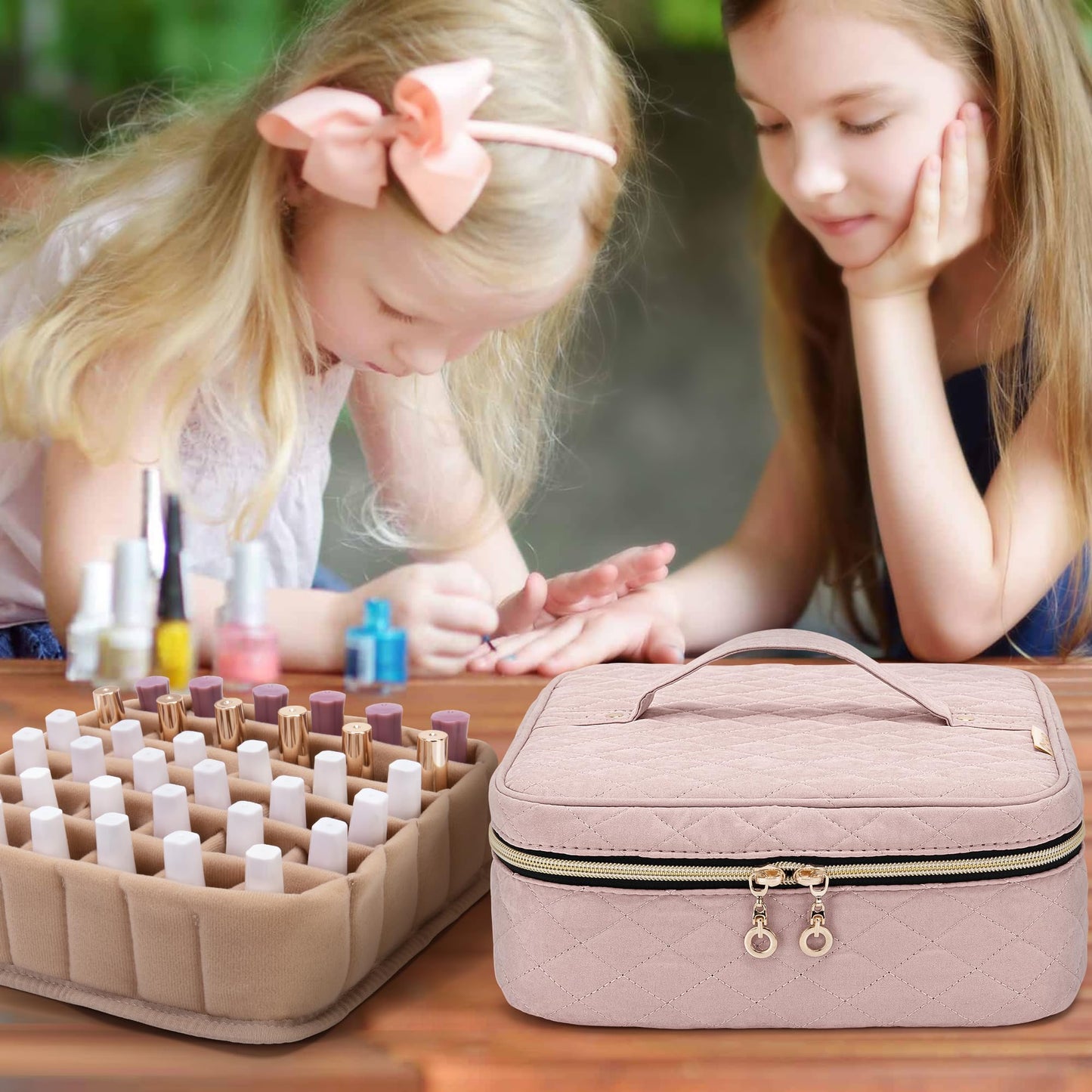 Yarwo Nail Polish Carrying Bag Holds 36 Bottles (15ml/0.5 fl.oz), Travel Storage Organizer for Nail Polish and Manicure Accessories, Dusty Rose (Bag Only)