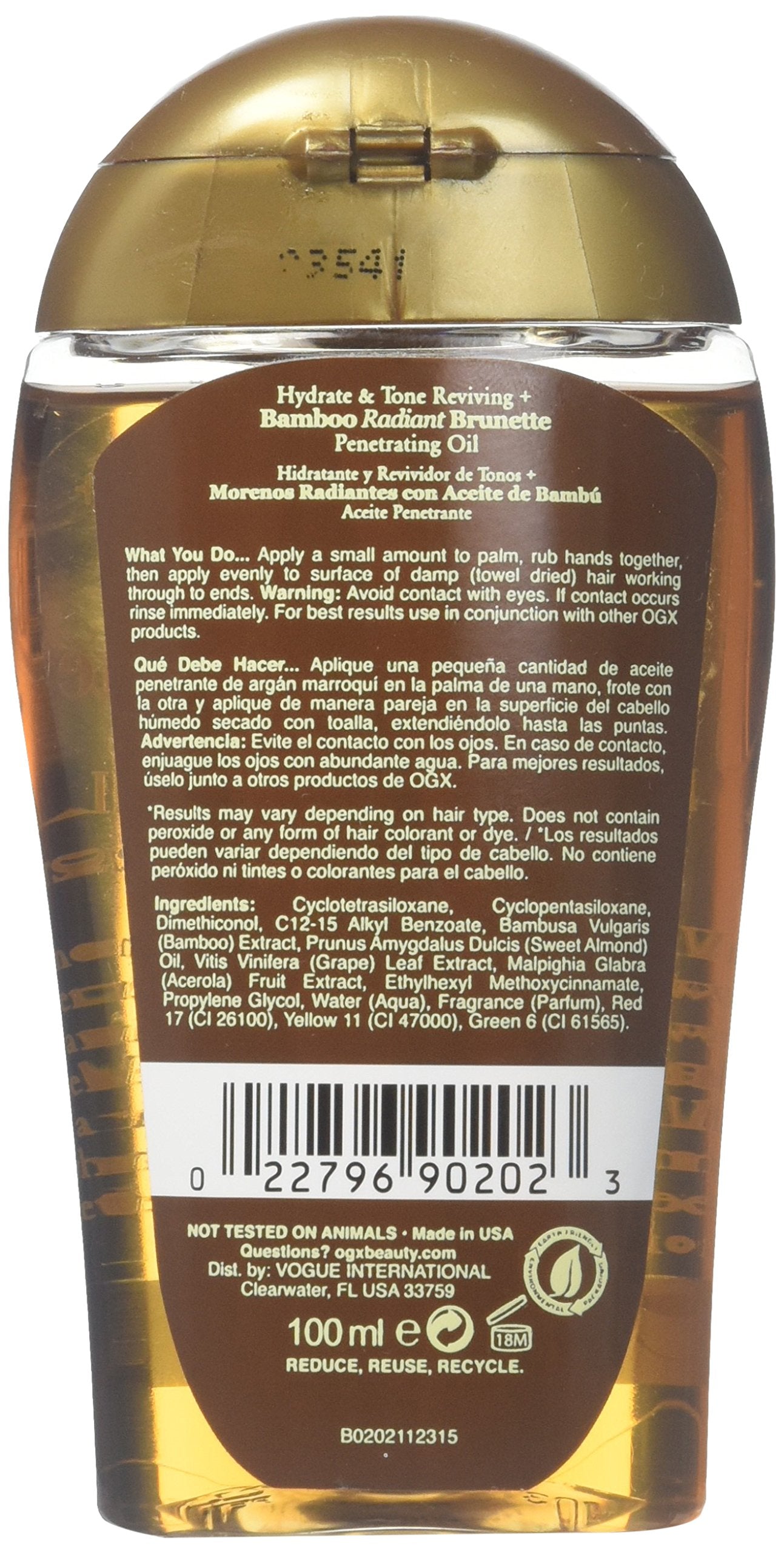 OGX Hydrate & Tone Reviving + Bamboo Radiant Brunette Penetrating Oil, 3.3 Ounce