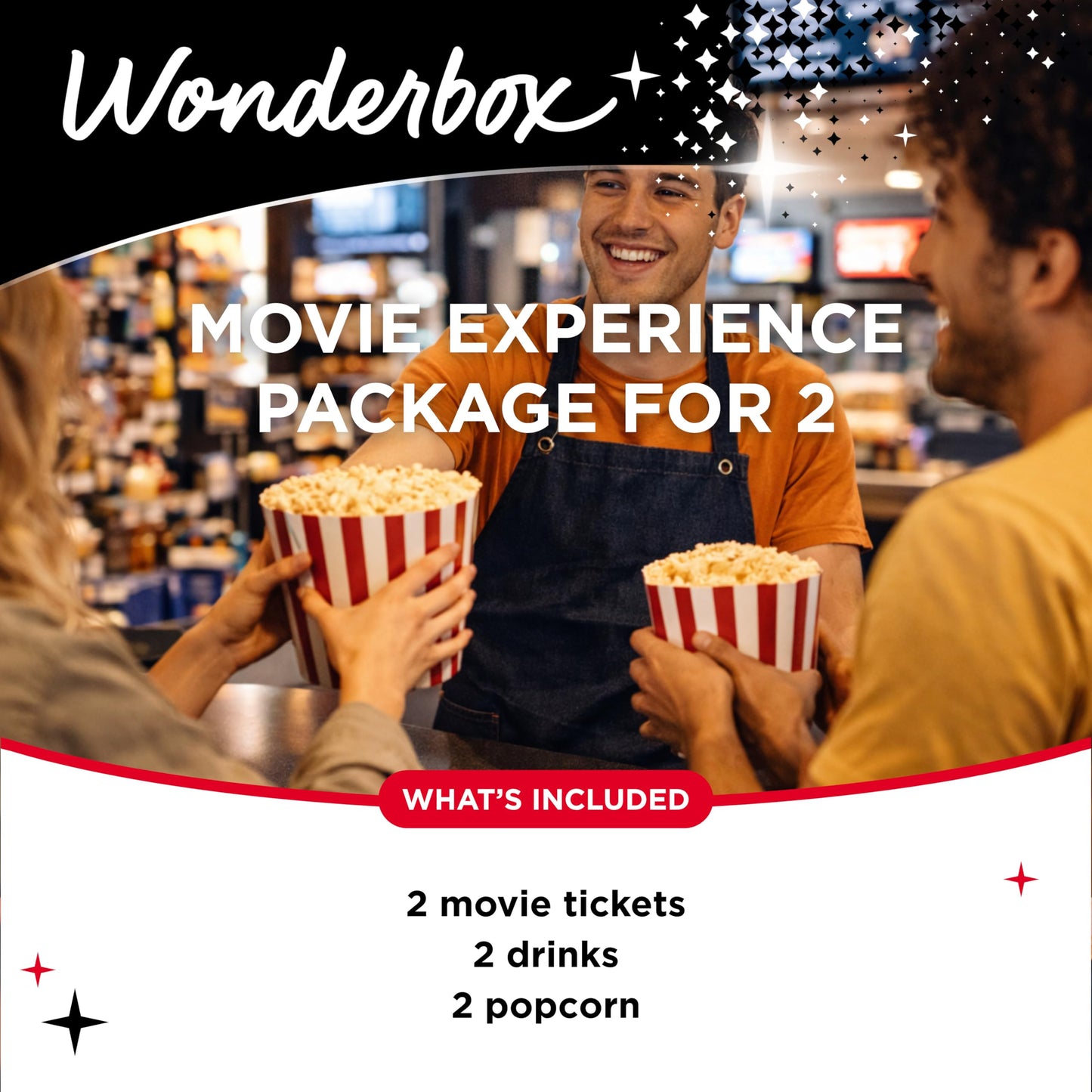 WONDERBOX AMC Movie Night Experience for 2, Gift Box with 2 Movie Tickets, Drinks & Popcorn, Valid at 550 Locations