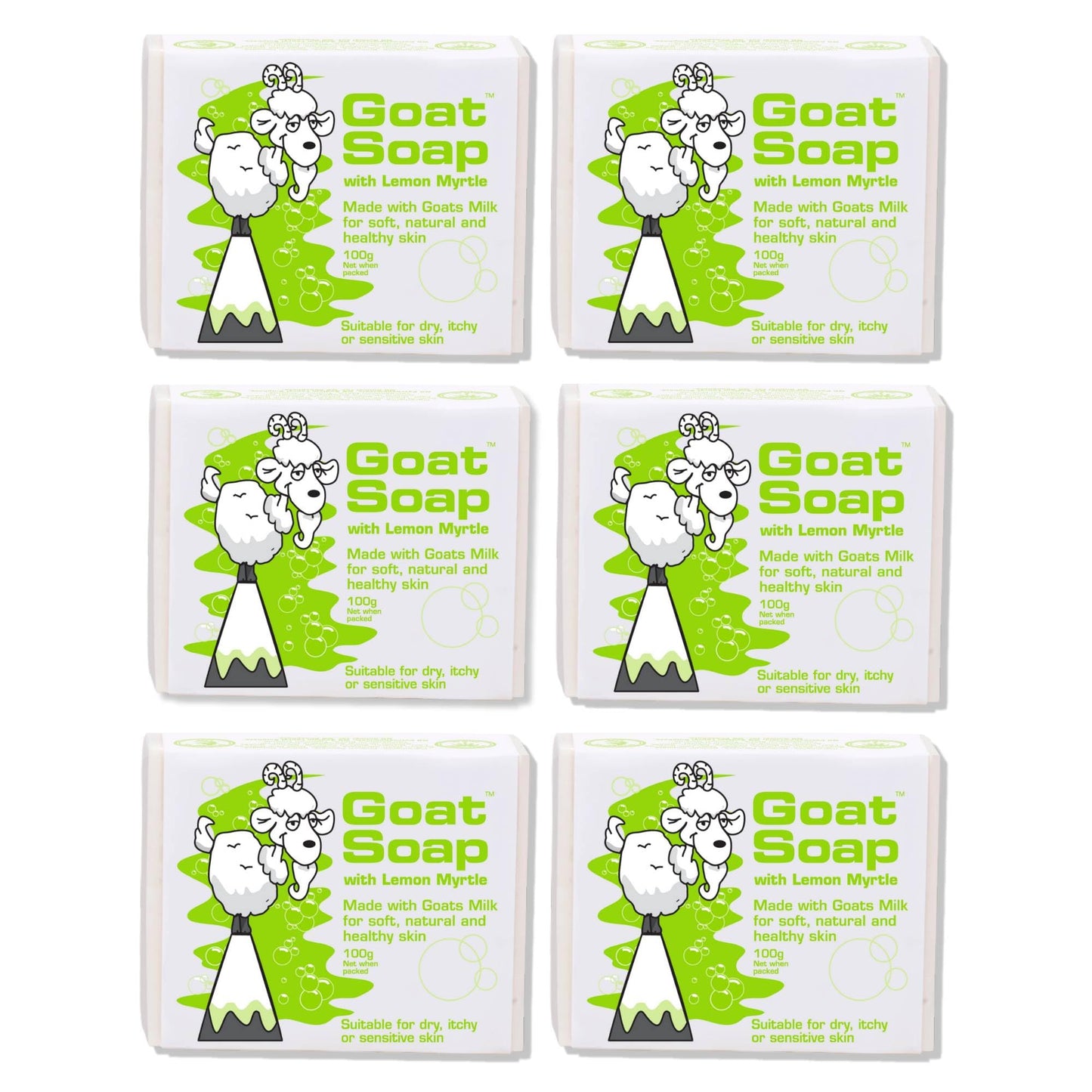 Goat Soap Value Six Packs - for Soft, Natural and Healthy Skin, Goats Milk Body Soap Bar - 6 x 100g (3.5oz) Bars - Lemon Myrtle