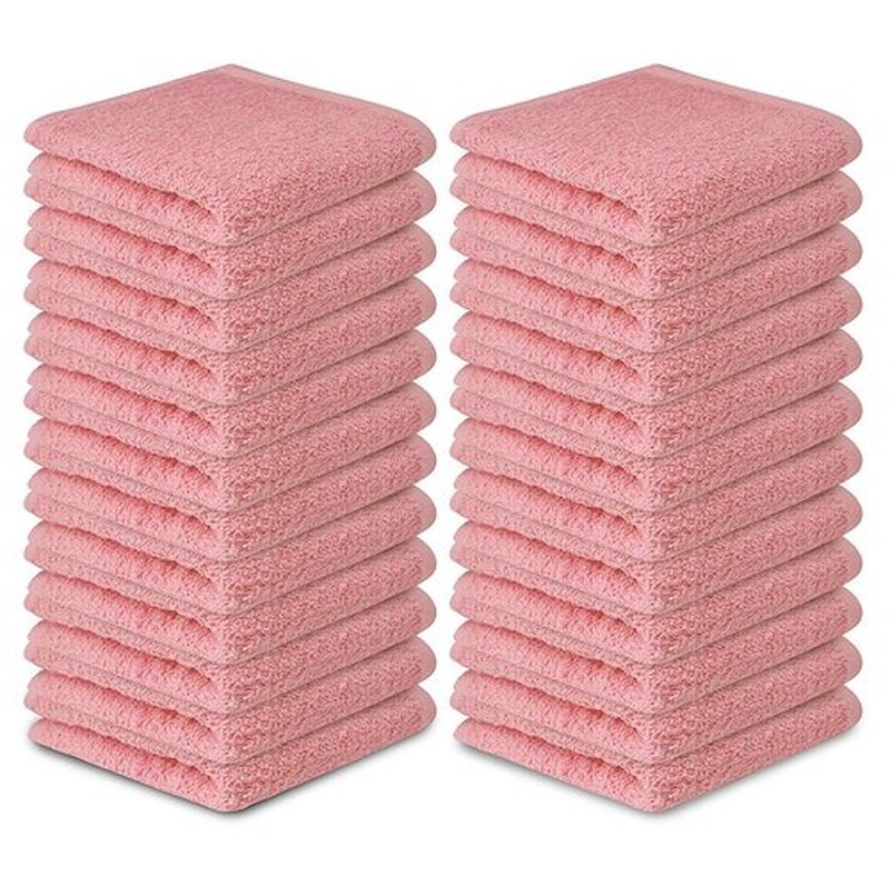Softolle 100% Cotton Ring Spun Wash Cloths – Bulk Pack of Washcloths – 12x12 Inches – Wash Cloth for Face, Highly Absorbent, Soft and Face Towels (Pink, 24 Pack)