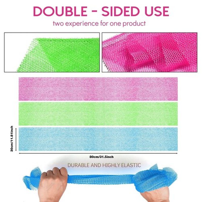 3 Pieces African Bath Sponge African Net Long Net Bath Sponge Exfoliating Shower Body Scrubber Back Scrubber Skin Smoother,Great for Daily Use (Rose Red, Blue, Green)