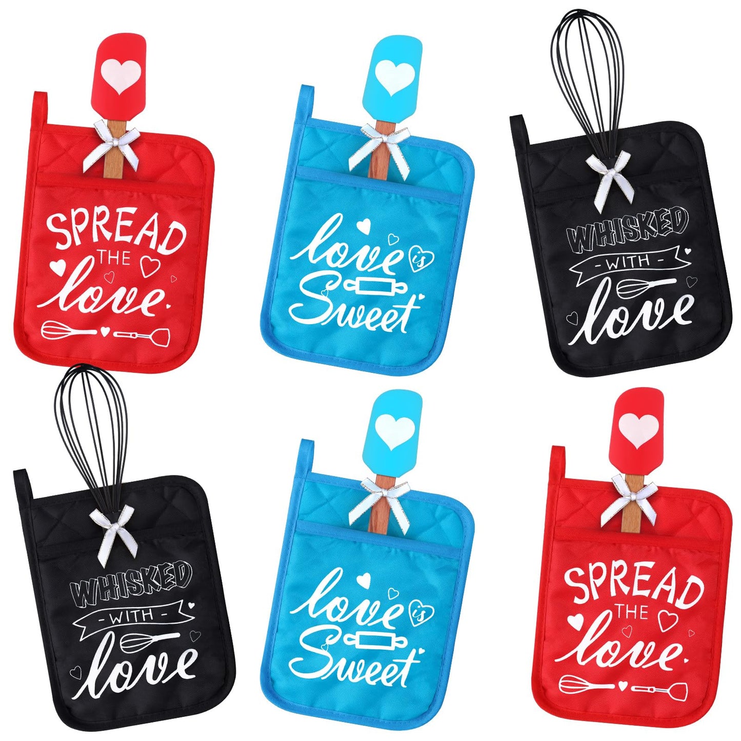 FillTouch 12 Pcs Bridal Shower Games Prize Potholder Silicone Spatula Whisk Wedding Gifts Bridal Shower Potholders for Kitchens Utensils Guests Games Prize Favors Spread Love Sweet