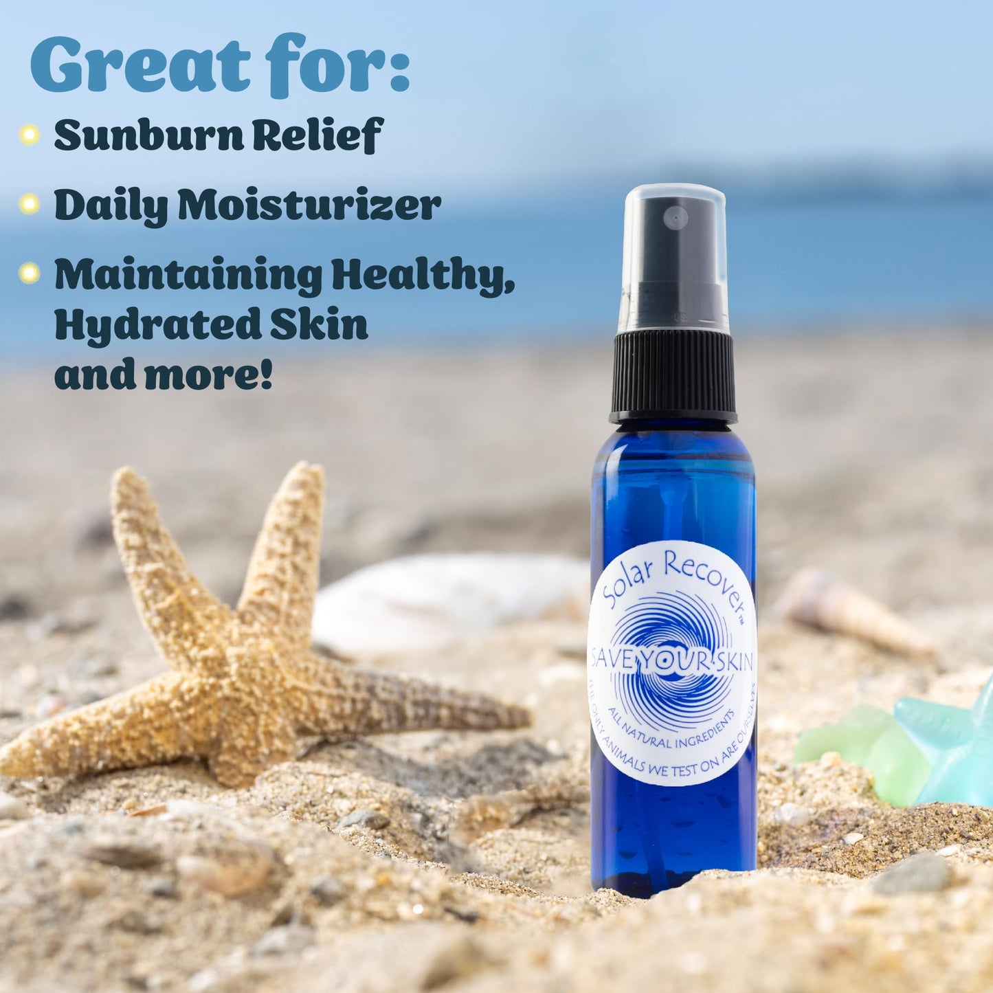 Solar Recover After Sun Moisturizing Spray Travel Size 3-Pack (2oz Each) – Hydrating Facial & Body Mist for Sunburn Relief, 2460 Sprays Per Bottle, Vitamin E & Calendula, All Natural After Sun Care