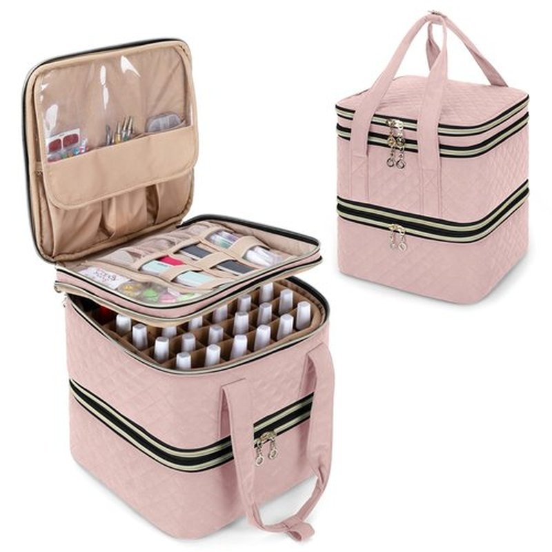 YARWO Nail Polish Organizer Case Holds 72 Bottles (15ml/0.5 fl.oz), Detachable 3 Layers Nail Polish Storage Bag with Removable dividers for Nail Lamp and Nail Art Manicure Tools, Dusty Rose (Bag Only)