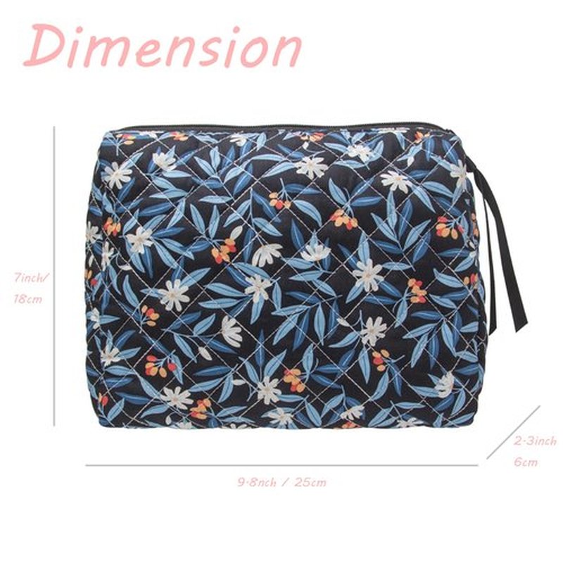 PAZIMIIK Cotton Makeup Bag for Women Large Quilted Travel Cosmetic Pouch Girls' Make Up Organizer,Leaf Black