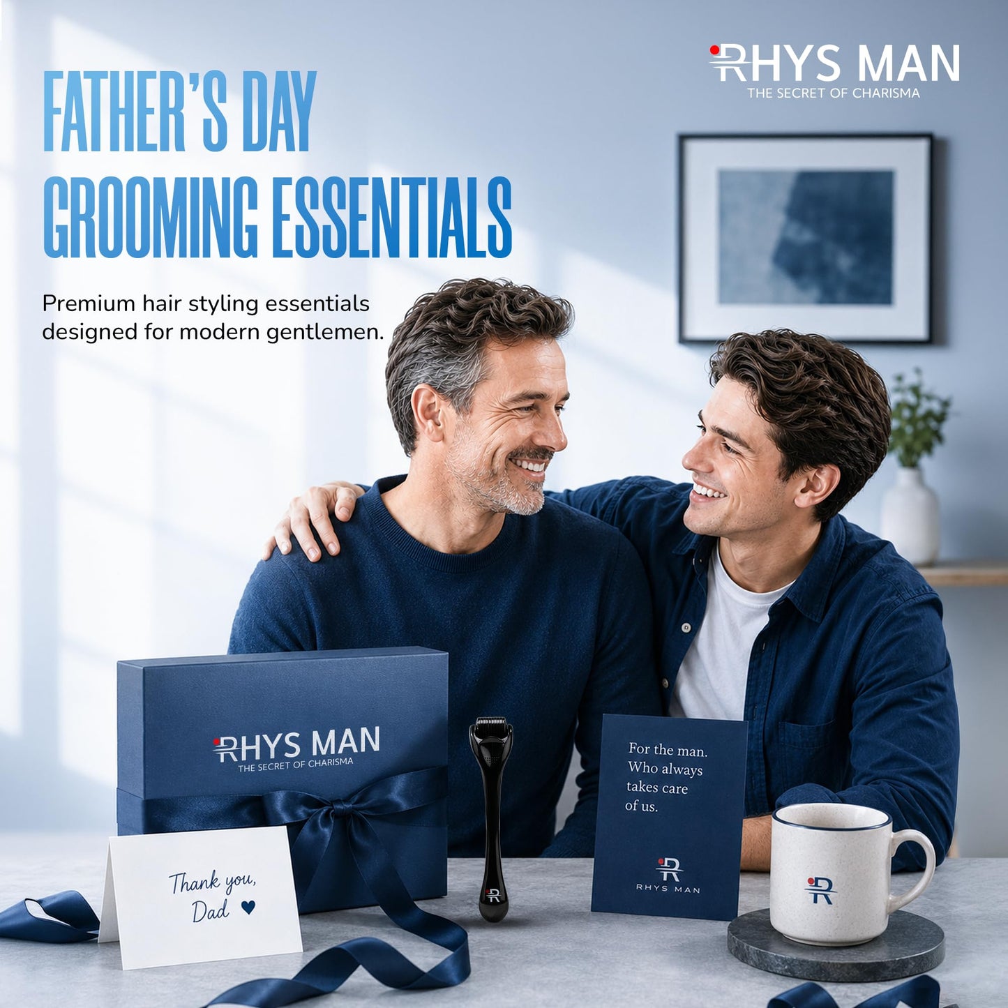 Rhys Man Derma Roller 0.25mm with Storage Case – Premium Father's Day Gift, Titanium Dermaroller for Beard, Face & Scalp Care, 540 Needles Skin Care Tool for Men & Women, Gifts for Dad
