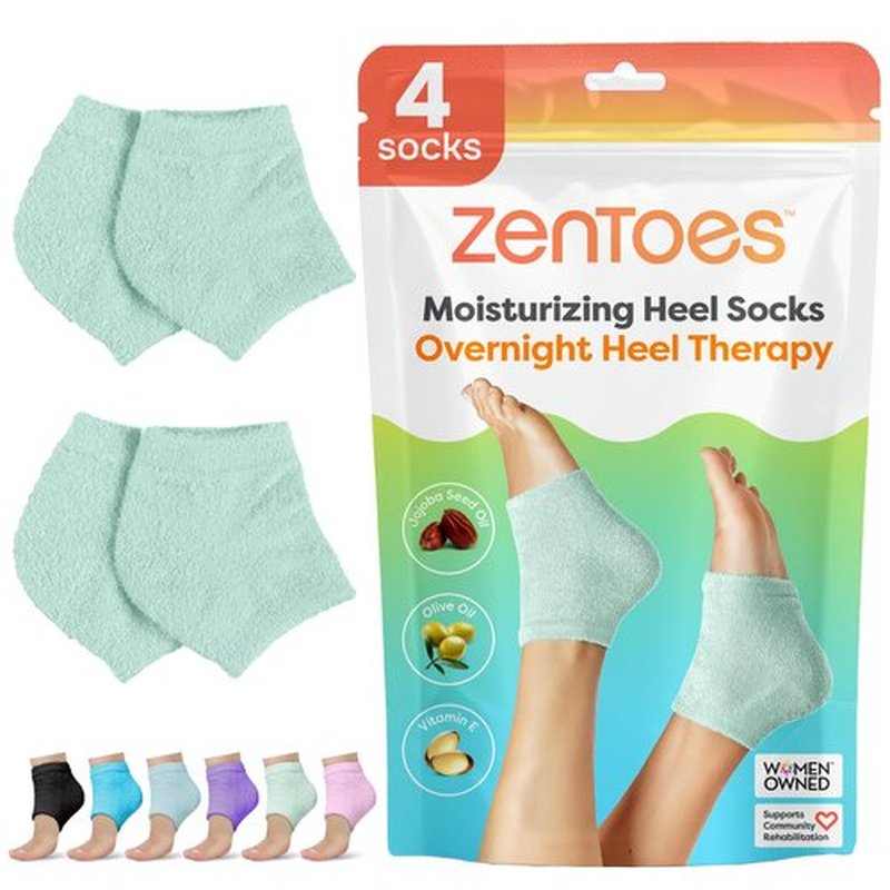 ZenToes Moisturizing Sleep Socks with Vitamin E, Olive Oil and Jojoba Seed Oil to Soften and Hydrate Dry Cracked Heels (Fuzzy Mint Green, Regular)