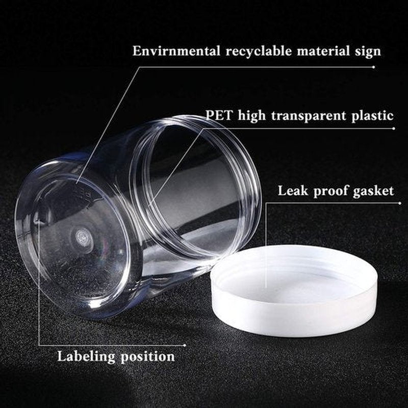 Patelai 4 Pieces Round Clear Wide-mouth Leak Proof Plastic Container Jars with Lids for Travel Storage Makeup Beauty Products Face Creams Oils Salves Ointments DIY Making or Others (White,10 Ounce)