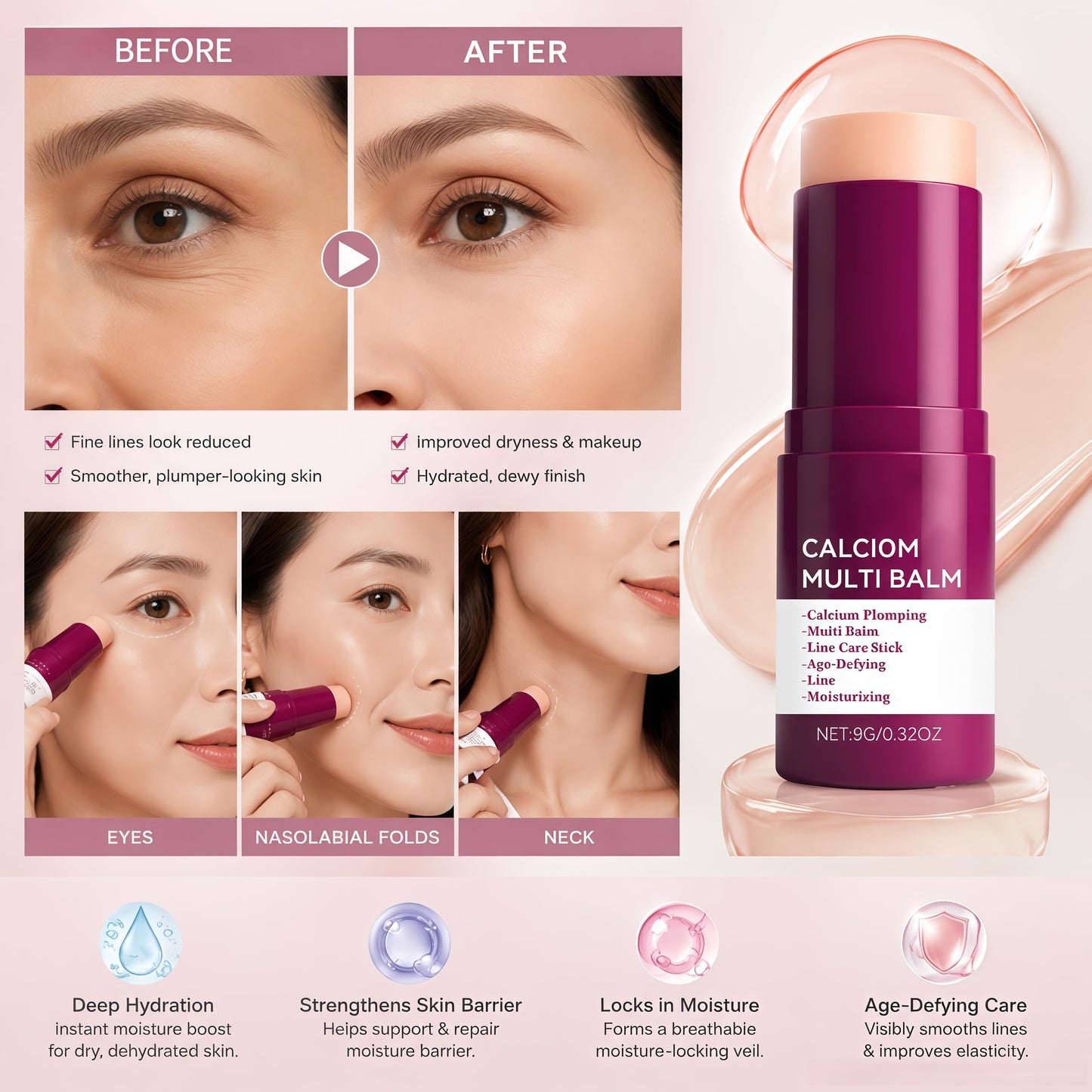 BOWOKI Calcium Multi Balm Stick 2PCS, Collagen Moisturizing Stick, Collagen Moisturing, Anti-aging, Wrinkle Core Stick, Sagging, Hydrating, Firming Skin, Suitable for Eyes, Neck, Face