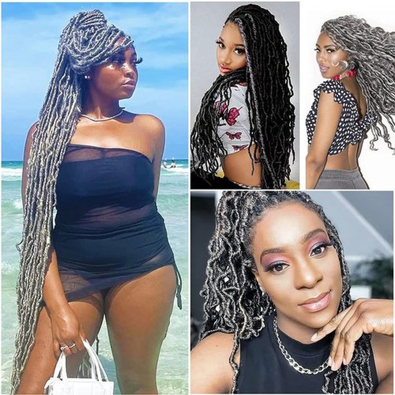 VIOLET 18 Inch Soft Locs Crochet Hair New Faux Locs Crochet Hair 6 Packs Crochet Hair for Black Women Pre-looped Synthetic Afro Braids Hair(18Inch, 6Packs, Dark Gray)