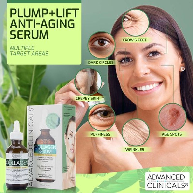 Advanced Clinicals Collagen Facial Serum + Turmeric Oil Face Serum Skin Care Set, Skin Plumping Anti Aging Serums For Face Help Brighten Skin Complexion, Fight Fine Lines, & Wrinkles, 2-Pack Bundle
