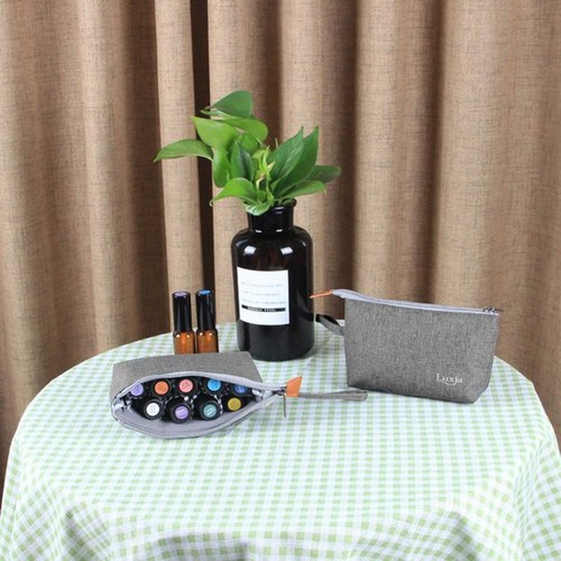 LUXJA Essential Oil Carrying Bag - Holds 8 Bottles (5ml-15ml, Also Fits for Roller Bottles), Portable Organizer for Essential Oil and Small Accessories, Gray
