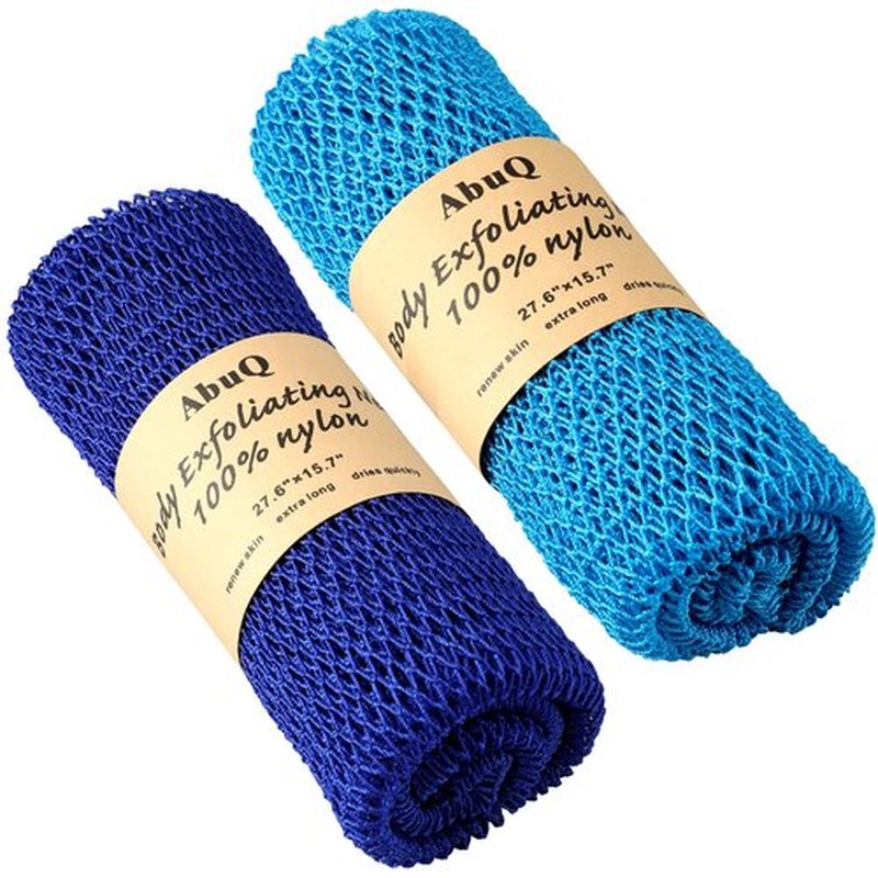 AbuQ 2 Pieces African net Sponge for exfoliating,African exfoliating net, African wash net, African Ghana Sapos scrubbing washcloth rag for Smoother Skin and Daily use,Blue-Blue