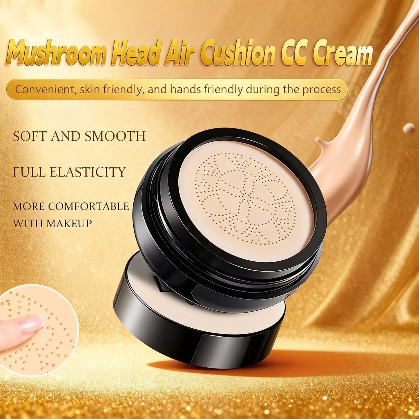 Cushion Foundation, 2026 New Mushroom Head Air Cushion Cc Cream Foundation, Bb Cream Foundations, Makeup Foundation for Older Women, Long-Lasting and Evens for Light/Medium Complexions(Natural color)