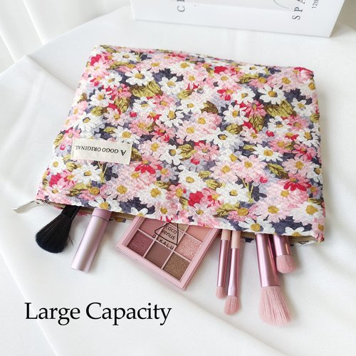 STARDW Floral Cosmetic Bags Makeup Bags for Women and Girls,Travel Makeup Bag Large Capacity Canvas Makeup Bag,Makeup Organizer Bag Zipper Pouch (Colorful Daisies)