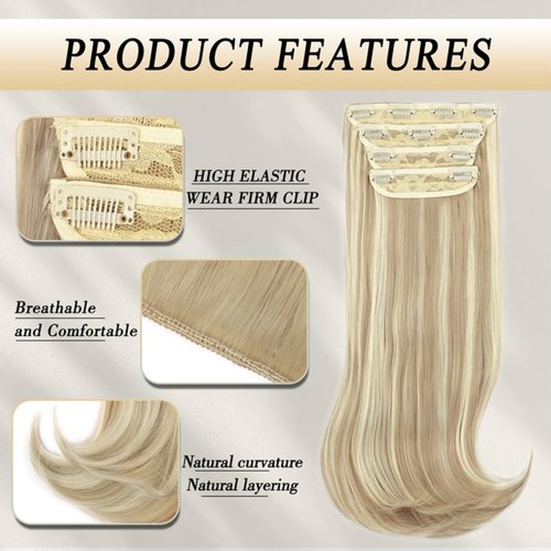 FREEMEIGE Clip in Hair Extensions,4PCS Dirty Blonde Mixed Bleach Blonde Hair Extensions Thick Long Stright Layered Hair Extensions 20 Inch Invisible Lace Weft Hair Extensions for Women