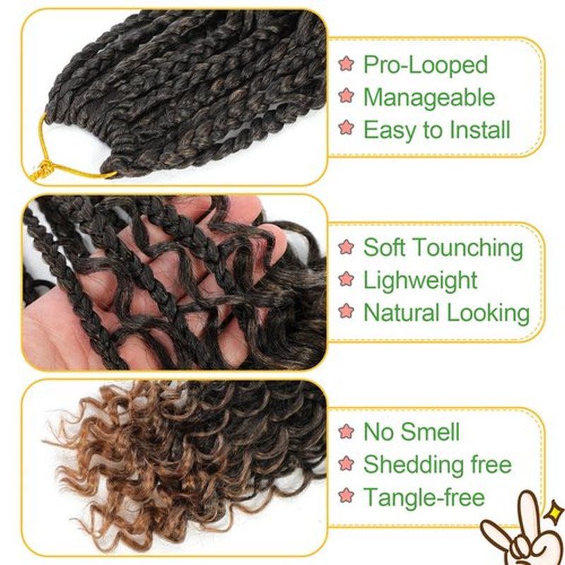 Fulcrum Goddess Box Braids Crochet Hair 14 Inch, 9 Packs Box Braids Crochet Hair for Women, Crochet Braids with Curly Ends (14Inch, T30#)
