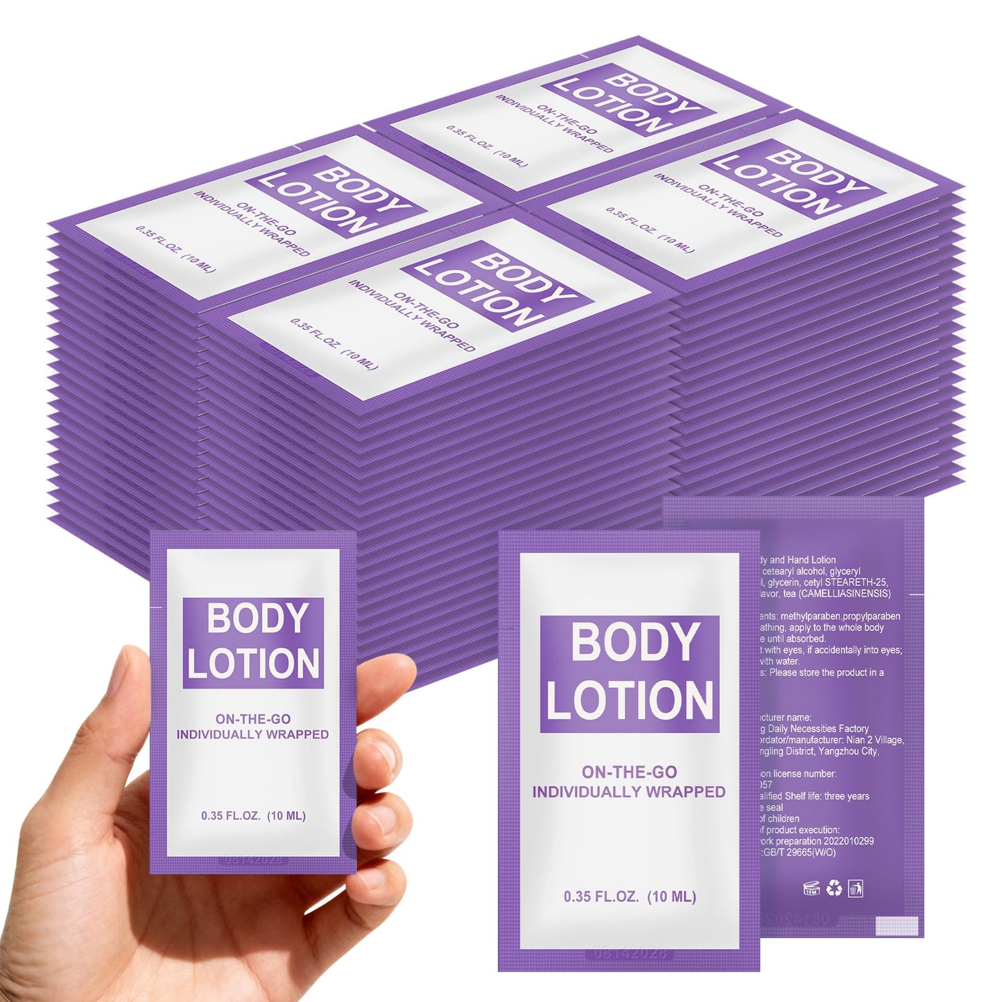 Xuezoioy Travel Size Body Lotion Packets Bulk Pack of 200,Individually Wrapped 0.35 fl oz (10 ml) Disposable Small Mini Body Lotion Pack Toiletries Supplies for Hotel,Guests,Homeless,Charity,Gym