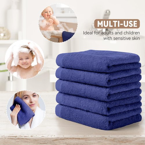 Yoofoss Luxury Washcloths Towel Set 10 Pack Baby Wash Cloth for Bathroom-Hotel-Spa-Kitchen Multi-Purpose Fingertip Towels & Face Cloths - Dark Blue