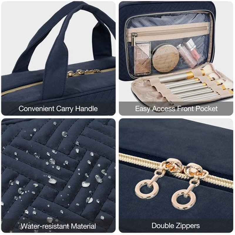BAGSMART Toiletry Bag Hanging Travel Makeup Organizer with TSA Approved Transparent Cosmetic Bag Makeup Bag for Full Sized Toiletries, Medium-Navy