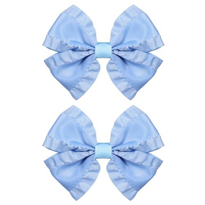 2pcs Antique Blue Satin Ruffle Edge Ribbon Bow Hair Clips 3in Silky Satin Bow-knot Alligator Barrettes Hairpins Ponytail Holder Accessories for Little Girls Toddlers Teens Kids Child