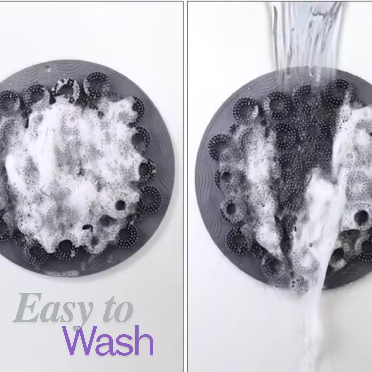 Nazarians Wall-Mounted Silicone Shower Scrubber- Hands-Free Back & Foot Body Scrub with Suction Cups, Gray - Gentle & Effective Bathroom Scrubber for Men & Women - Durable Design for Daily Shower Use