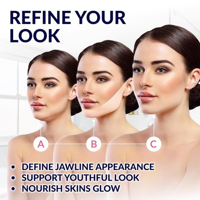 Stylia Double Chin Mask - V Line Chin Strap - Toning Hydrogel Collagen Face Mask with Hyaluronic Acid & Aloe Vera - 5PC