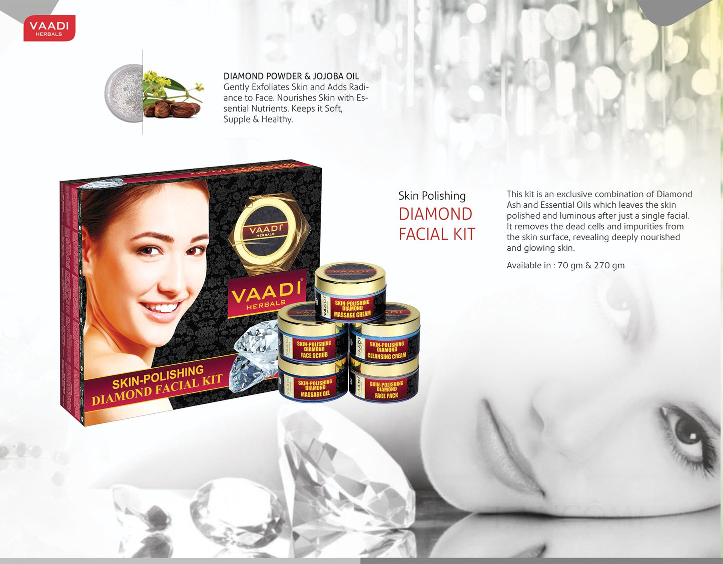 Facial Kit - Skin-polishing Diamond Facial Kit - ★ ALL Natural - ★ Suitable for All Skin Types and Both for Men and Women - ★ 70 Grams - Vaadi Herbals