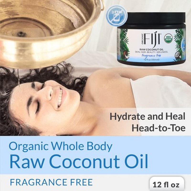 Organic Fiji Raw Cold Pressed Coconut Oil for Hair, Skin, Face & Body | Relaxing Massage Oil | Fragrance Free, 12 oz for Women Men & Baby