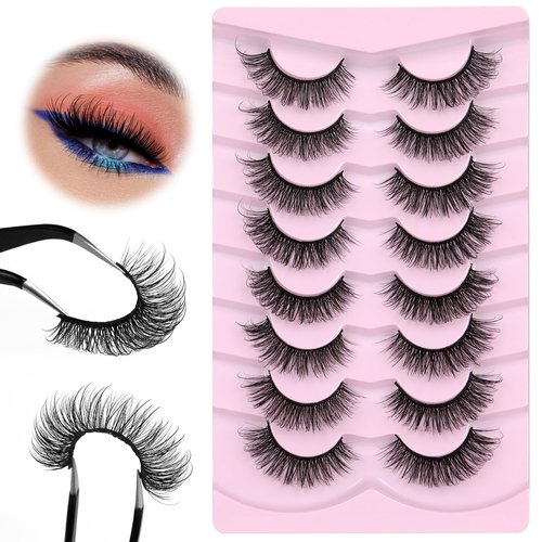 JIMIRE Faux Mink Lashes Wispy Fairy Strip Lashes Full Fluffy False Eyelashes Cat Eye Pestañas 5D Multilayer Spiky Butterfly 15MM Volume Fake Lashes 8 Pairs Pack