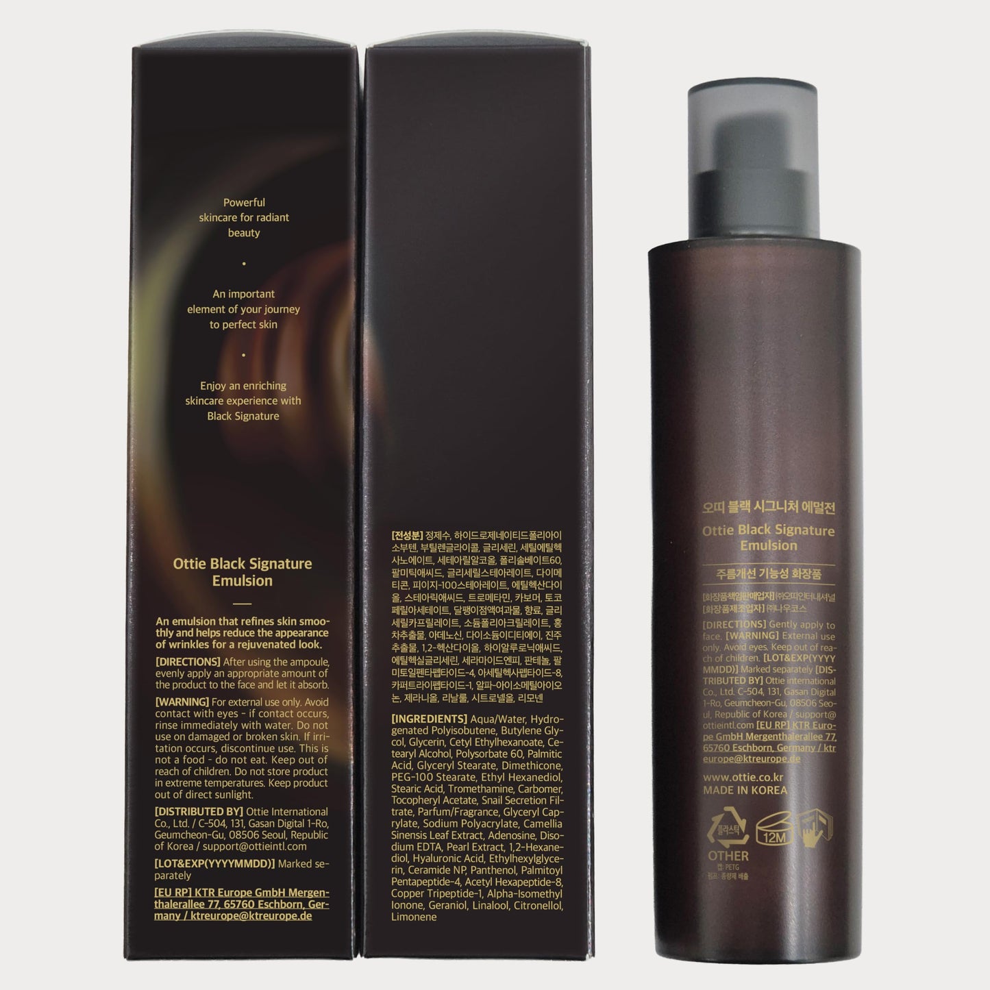 Ottie Black Signature Emulsion Hydrating Milky Face Lotion with Snail Mucin, Black Rice, Black Beans & Black Sesame, Lightweight Moisturizer for Smooth, Supple-Looking Skin, 100ml / 3.38 fl.oz