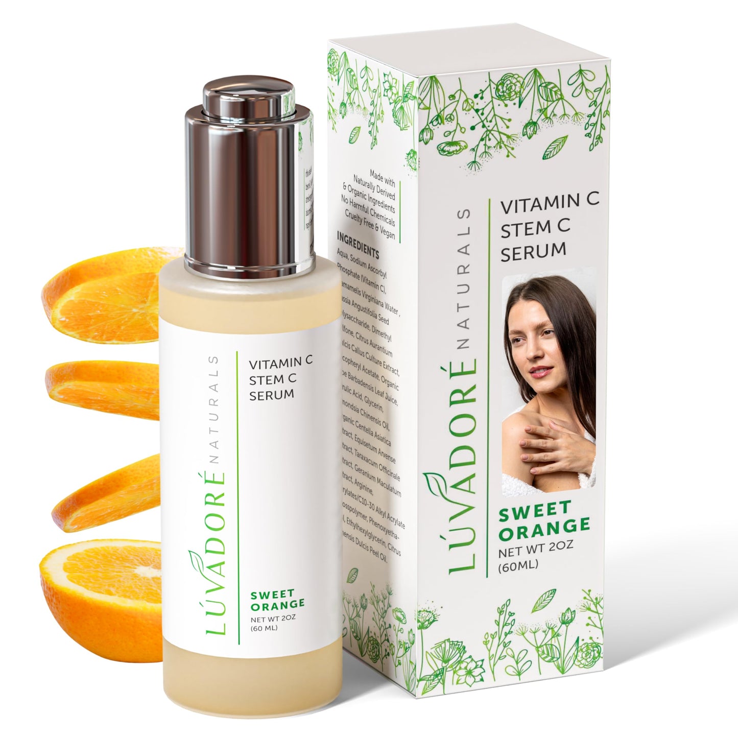Luvadore Naturals Vitamin C Serum for Face & Neck 2oz - 20% Vit C Serum Face, Reduces Dark Spots, Firms Skin with Orange Stem Cells, Plant Based Vitamin C, Anti-Aging, Natural Clean Beauty