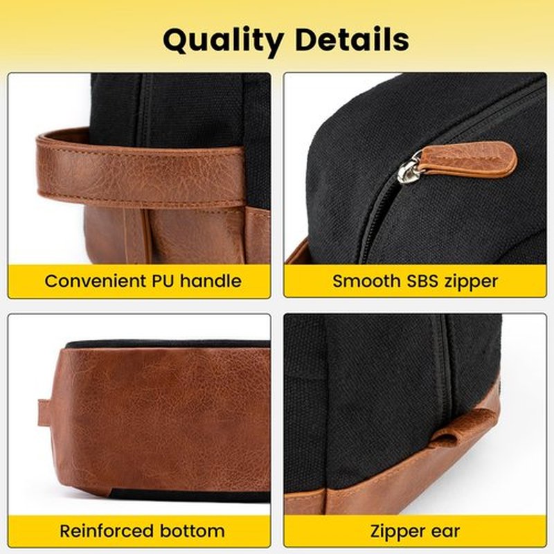 Vorspack Toiletry Bag Hanging Dopp Kit for Men Water Resistant Canvas Shaving Bag with Large Capacity for Travel- Black