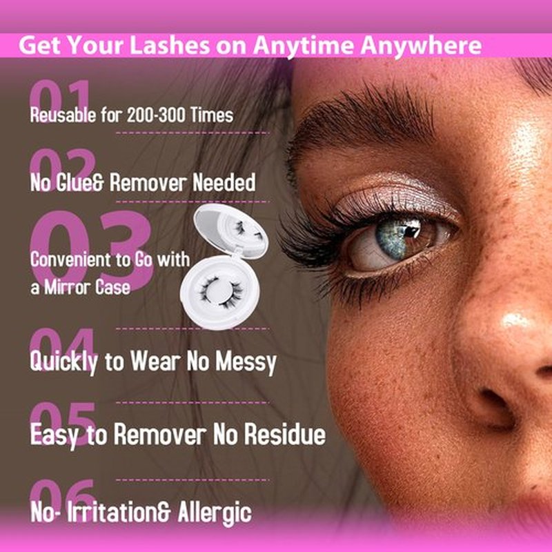 JIMIRE Magnetic Eyelashes Natural Look 2 Pairs Cat Eye Magnetic Lashes with Applicator Reusable Magnetic Eyelashes without Eyeliner No Glue Needed Magnetic Lashes Wispy Eyelashes Easy to Apply