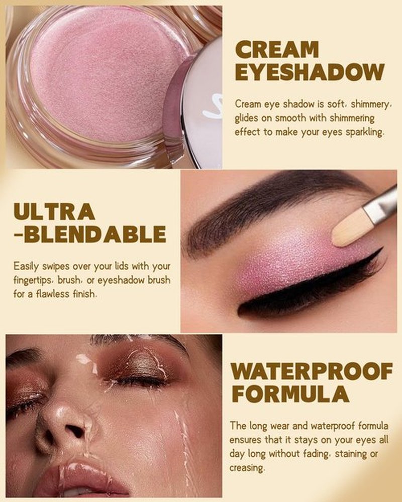 Shimmer Cream Eyeshadow, Ultra-Blendable Glitter Eye Shadow with Moisturizing Formula, Waterproof Long Lasting & Highly Pigmented, Single Creme Eyeshadow Highlighter Makeup for Women-02#Light Pink