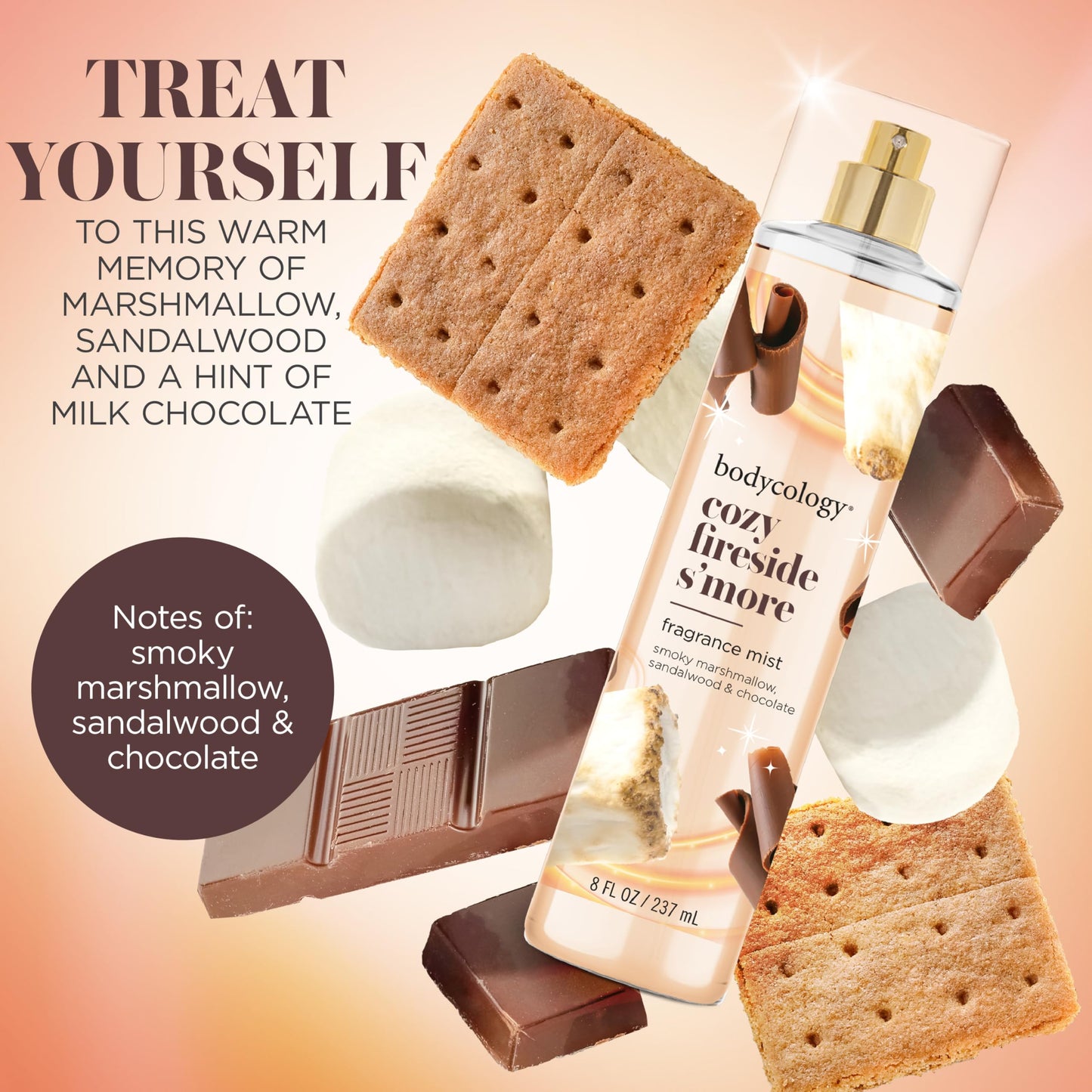 Bodycology Long-Lasting Fragrance Body Mist, Cozy Fireside S'more, 8 fl oz