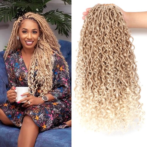 8 Packs Goddess Locs Crochet Hair 18 Inch Faux Locs Crochet Hair for Black Women Pre Looped Soft Locs with Curly Ends (18 Inch (Pack of 8), #27/613)