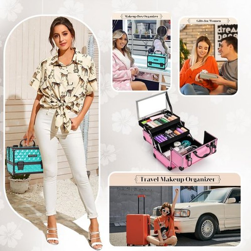 VETALLO Travel Makeup Box, Lockable Makeup Box Organizer I Makeup Train Case I Makeup Case Organizer I Makeup Box with Mirror I Large Makeup Organizer I Gifts For Her Women Bestie I White B