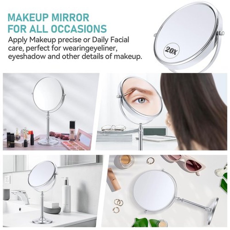 MIYADIVA Magnifying Mirror 20x, Double Sided 1X & 20X Magnifying Mirror on Stand, Large Tabletop Magnified Vanity Mirror, Magnified Mirror with 360°Rotation for Bathroom or Bedroom,8 Inches