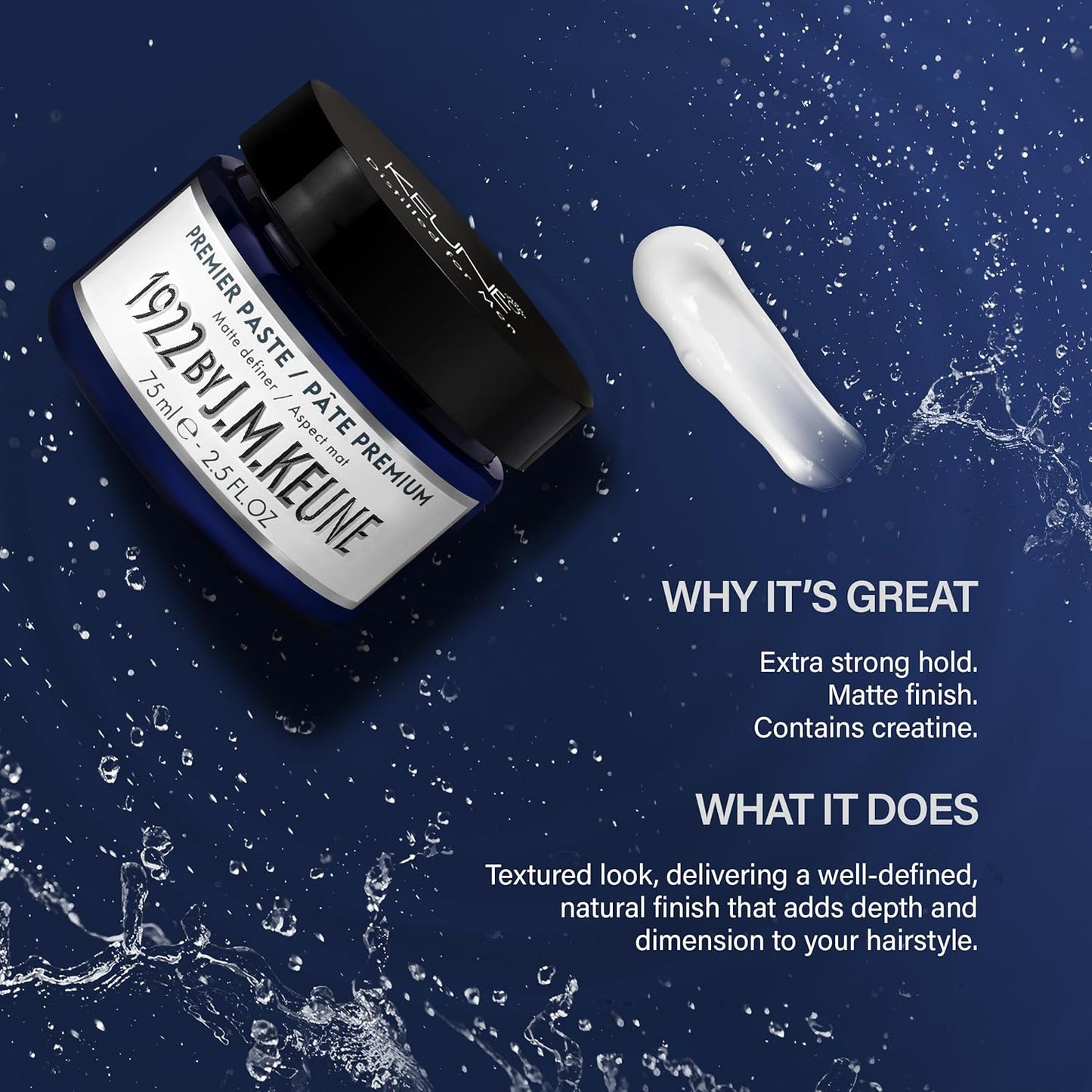 1922 by J.M. Keune Premier Paste, Extra Strong Hold & Matte Finish Styling Paste for Men, 2.5 Fl Oz