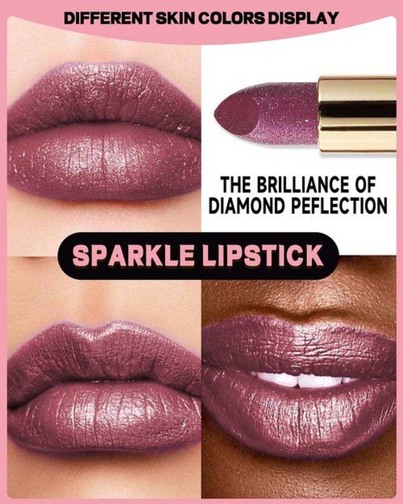 Glitter Metallic Shimmer Lipstick Long Lasting,High Shine Glitter Diamond Creamy Red Color Matte Lipstick Transfer Proof Non-Stick Lip Gloss Shimmer High Impact Full Coverage Lip Makeup for Women-06