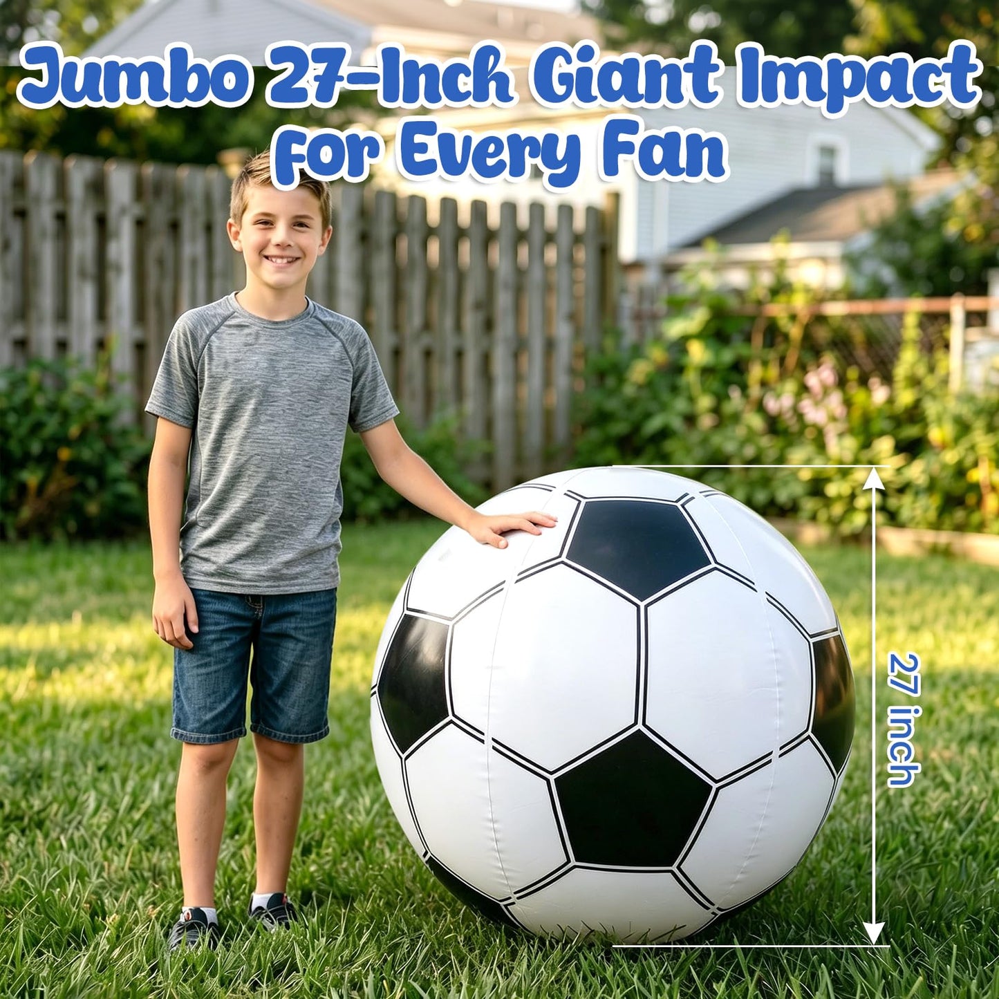 Shindel 27-Inch Giant Inflatable Soccer Ball - Soccer Themed Party Decor & Beach Pool Games, Heavy-Duty Without BPA Vinyl Ball for Outdoor Sports, Backyard, Lake & Birthday Activities