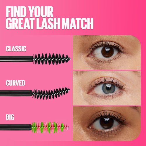 Maybelline Great Lash Washable Mascara Makeup, Volumizing Lash-Doubling Formula That Conditions As It Thickens, Blackest Black, 2 Count