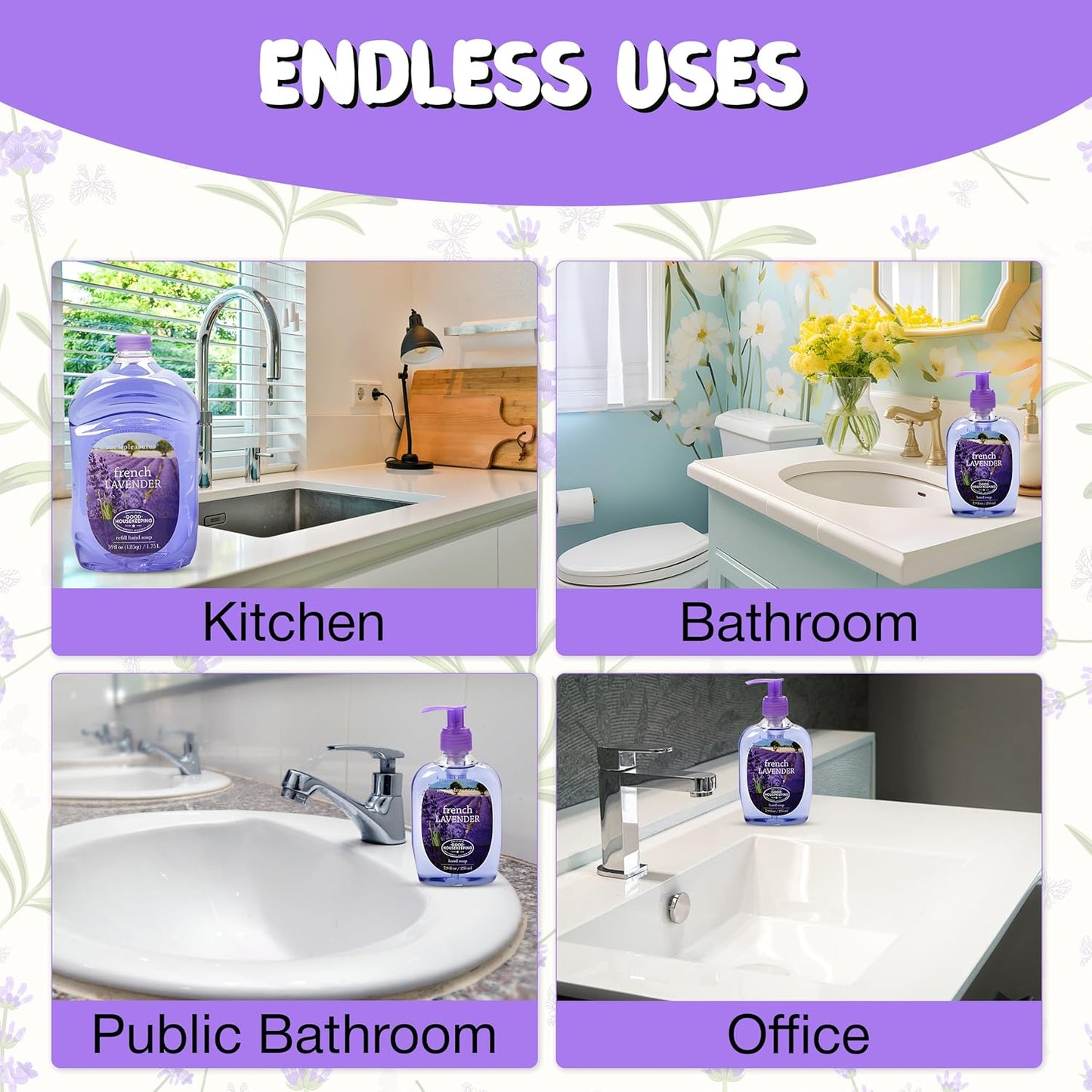 Premium Hand Soap - French Lavender Scent | 7.9 oz Bottle + 59 oz Refill - Multiple Scents Available