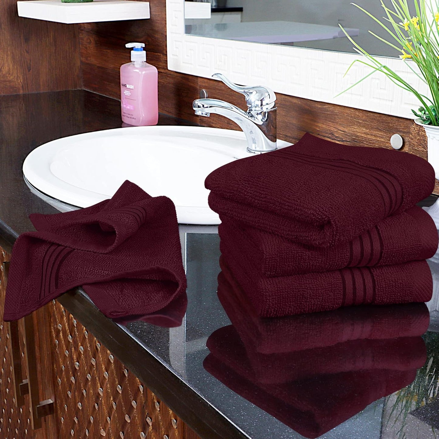Premium 12-Pack Cotton Wash Cloths - Highly Absorbent & Soft 12x12 for Bathroom, Spa, Gym - Plum